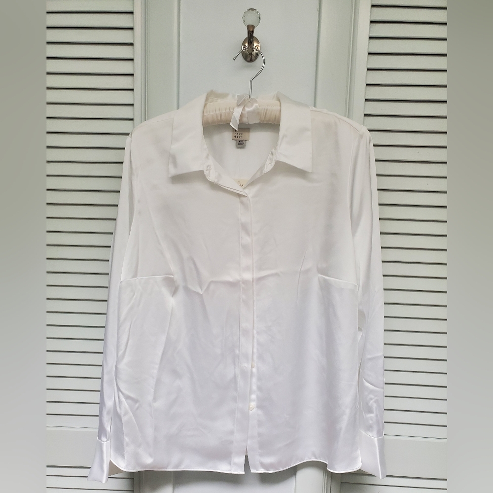 A New Day NWT White Button-Up Satin Blouse XXL - Picture 1 of 4